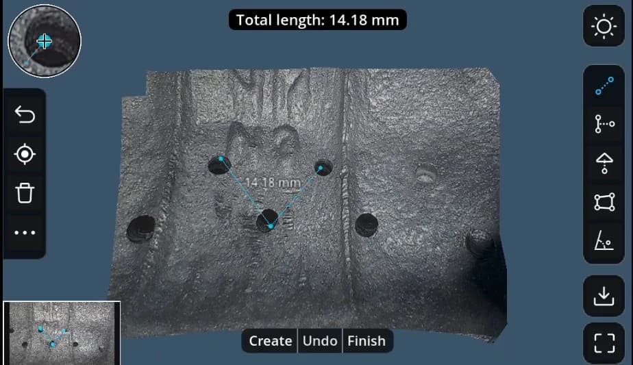 Total length measured on the 3D model